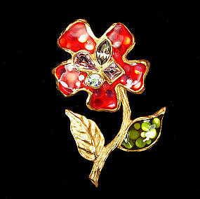 Christian Lacroix Enameled Flower Form Pendant Crystals