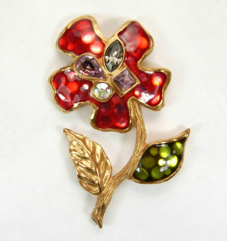 Christian Lacroix Enameled Flower Form Pendant Crystals