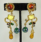 Christian Lacroix Barbaric Style Glass Stones Earrings