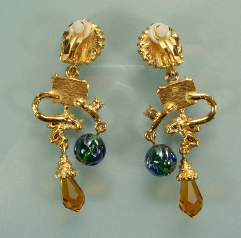 Christian Lacroix Barbaric Style Glass Stones Earrings