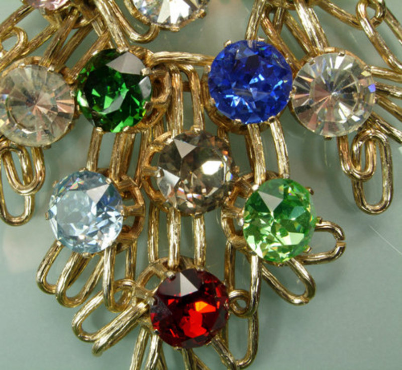 1960s French Necklace Huge Multi Color Crystal Stones