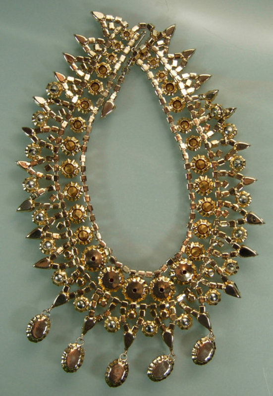 Unsigned Schreiner Fuschia Egyptian Style Bib Necklace