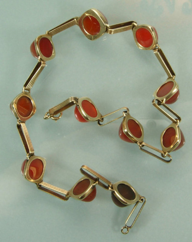 1930 Art Deco Arts &amp; Crafts 14K Gold Carnelian Necklace