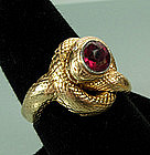 Art Nouveau 14KT Gold Ruby Diamond Snake Form Ring