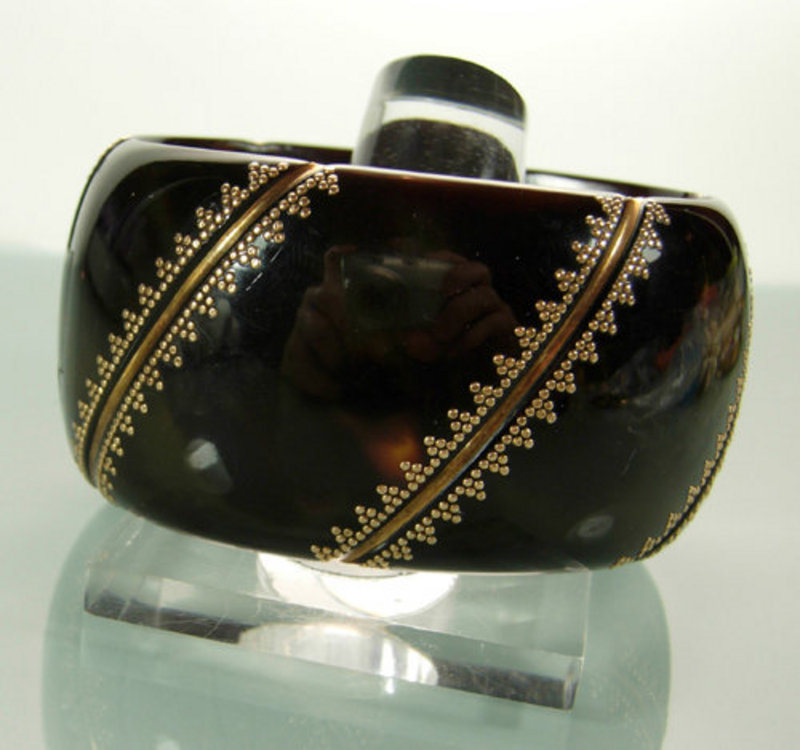 Victorian Gold Mounted Tortoise Shell Hinged Bracelet