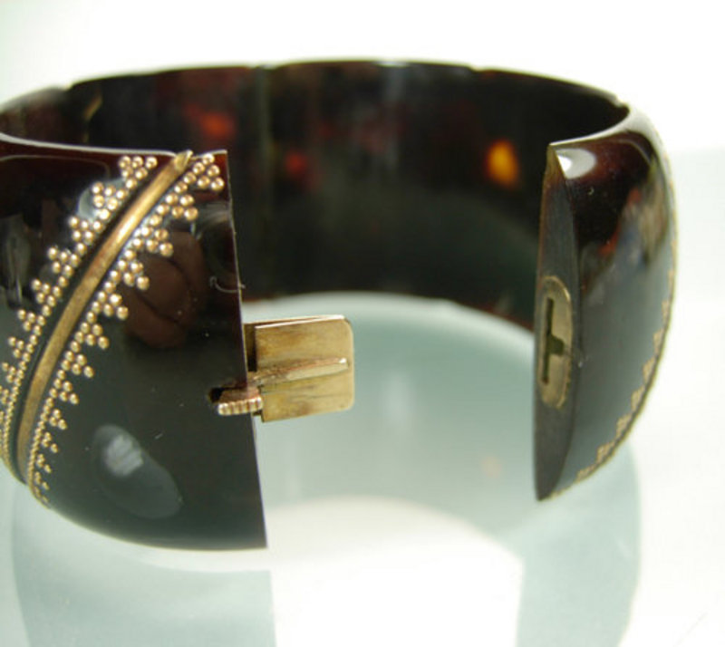Victorian Gold Mounted Tortoise Shell Hinged Bracelet