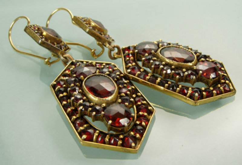 Lacy Antique Victorian Garnet Drop Pierced Earrings