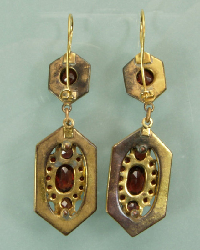 Lacy Antique Victorian Garnet Drop Pierced Earrings