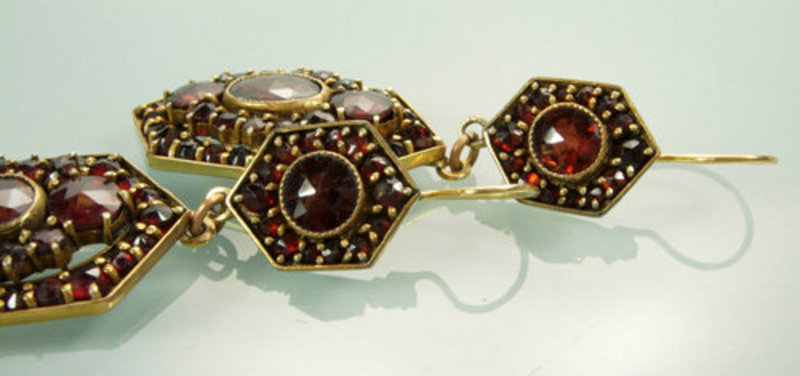 Lacy Antique Victorian Garnet Drop Pierced Earrings