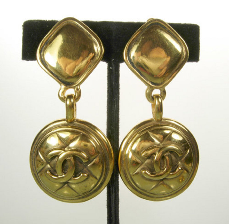 Classic Chanel Large Clip Drop Quilt Pattern Earrings