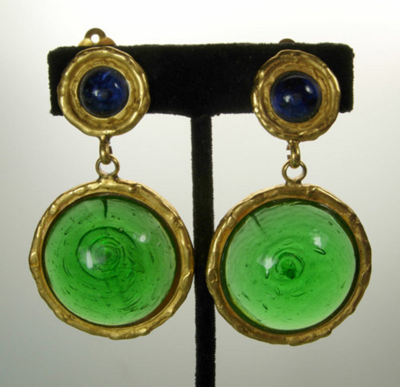 Deanna Hamro Aqua and Green Poured Glass Earrings
