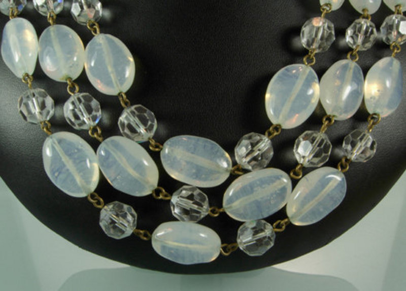 Luminous French Opaline Glass Beaded Draped Necklace