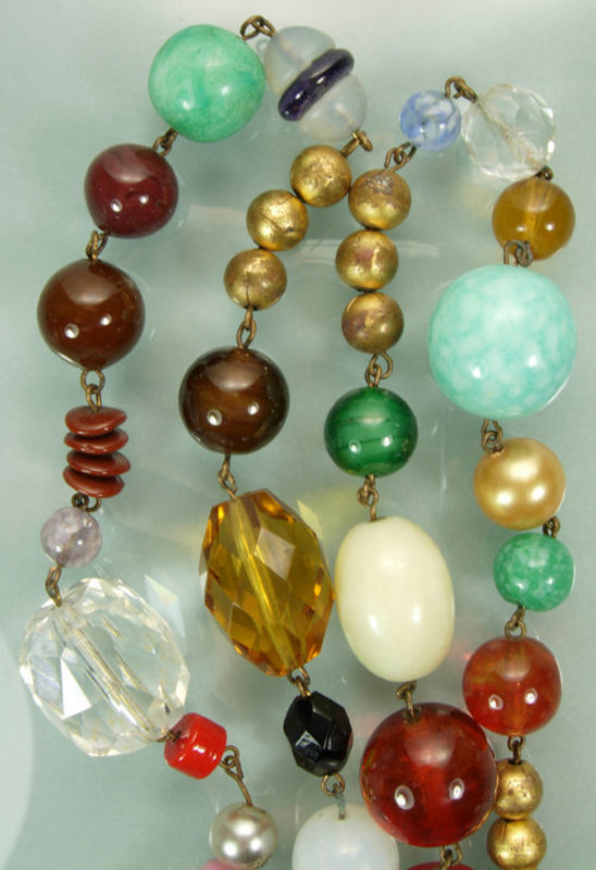 C 1940 French Necklace: Glass, Brass, Stone, Celluloid