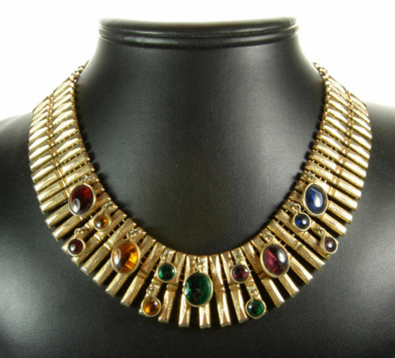 Schiaparelli Deco Egyptian Style Glass Drops Necklace