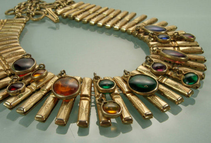 Schiaparelli Deco Egyptian Style Glass Drops Necklace