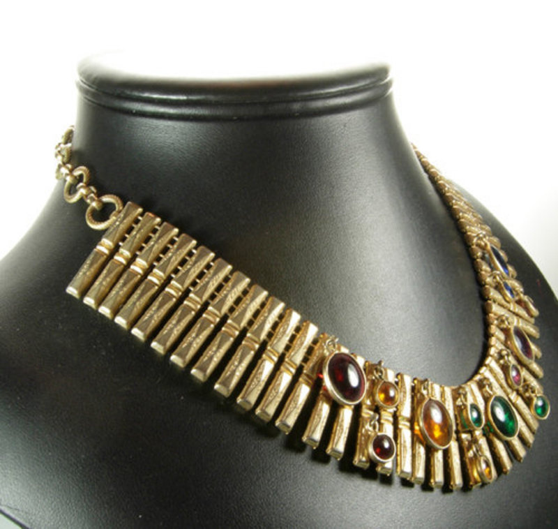 Schiaparelli Deco Egyptian Style Glass Drops Necklace