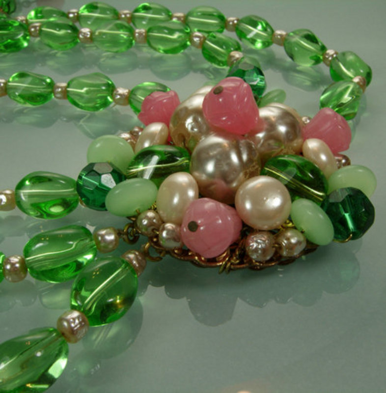 1960 Runway French Rousselet Poured Glass Necklace Green Pink