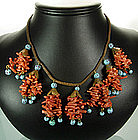 Unsigned Haskell Coral and Glass Necklace Book Piece