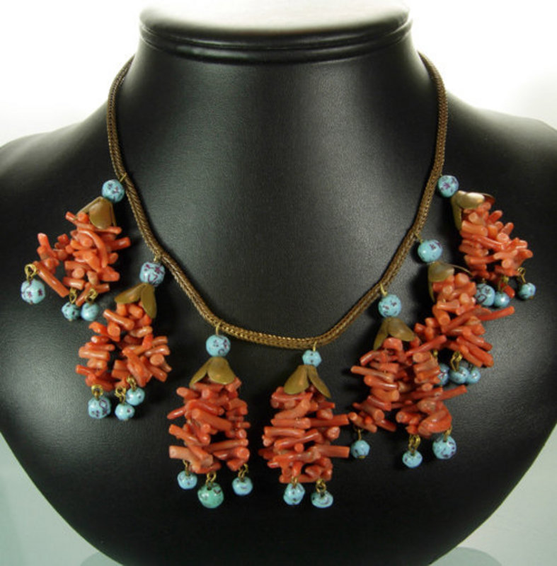 Unsigned Haskell Coral and Glass Necklace Book Piece
