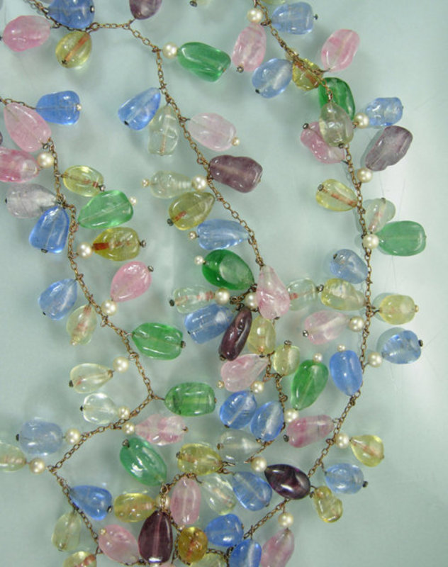 French 40s Pastel Poured Glass 3 Row Garland Necklace