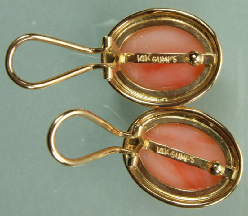 14KT Gold and Pink Coral Earrings Signed Gump's