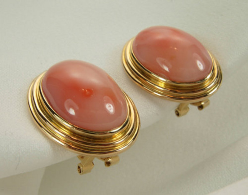 14KT Gold and Pink Coral Earrings Signed Gump's