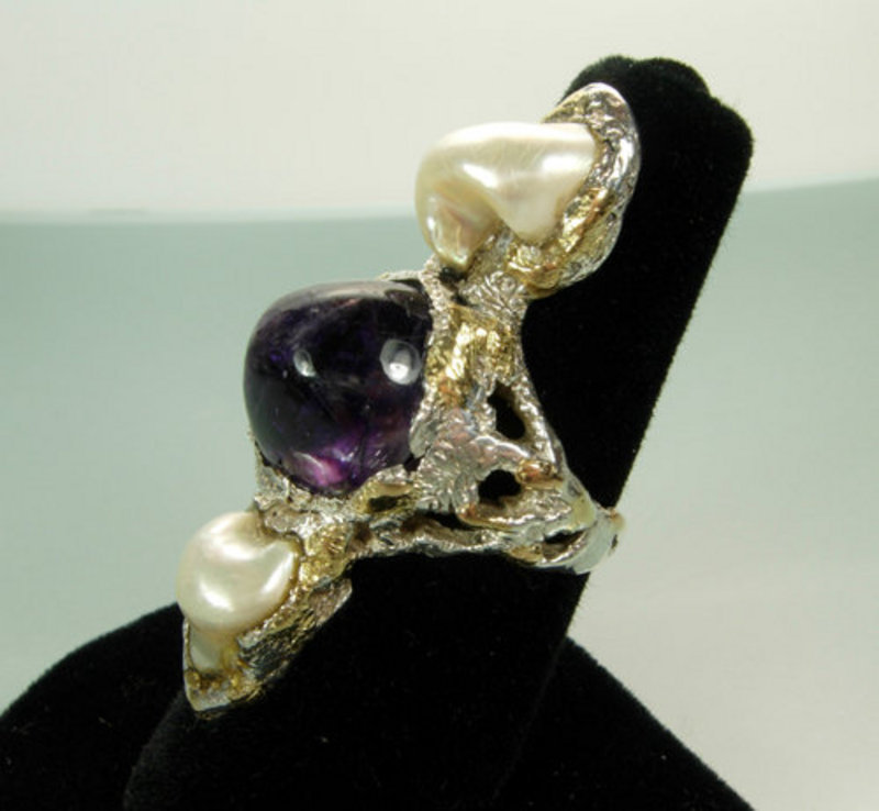 Arts &amp; Crafts Silver Amethyst Pearl Carl Schon Ring