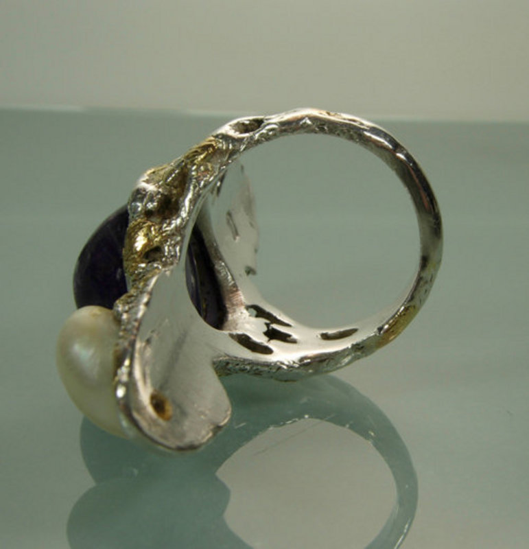 Arts &amp; Crafts Silver Amethyst Pearl Carl Schon Ring