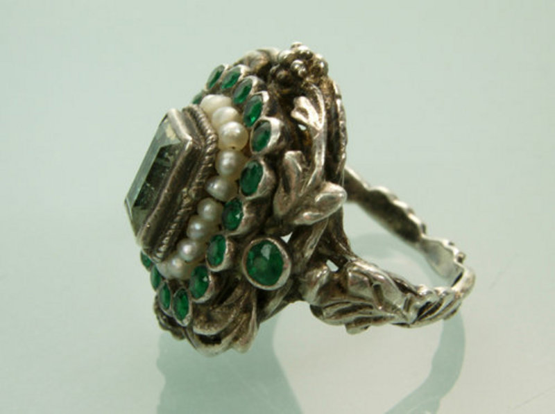 Antique Austro Hungarian Silver Green Beryl Pearl Ring