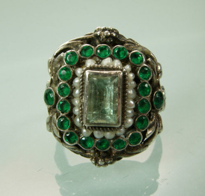 Antique Austro Hungarian Silver Green Beryl Pearl Ring