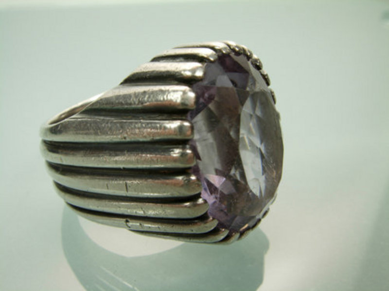 C 1940 European Modernist Silver and Amethyst Ring