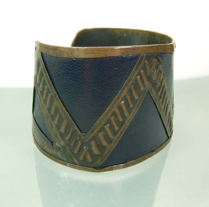 Early Modernist Copper and Leather Cuff Bracelet