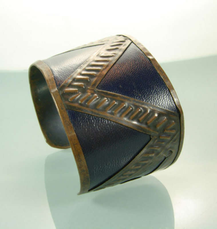 Early Modernist Copper and Leather Cuff Bracelet
