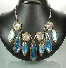 60s Modern Egyptian Bib Necklace: Huge Glass Stones