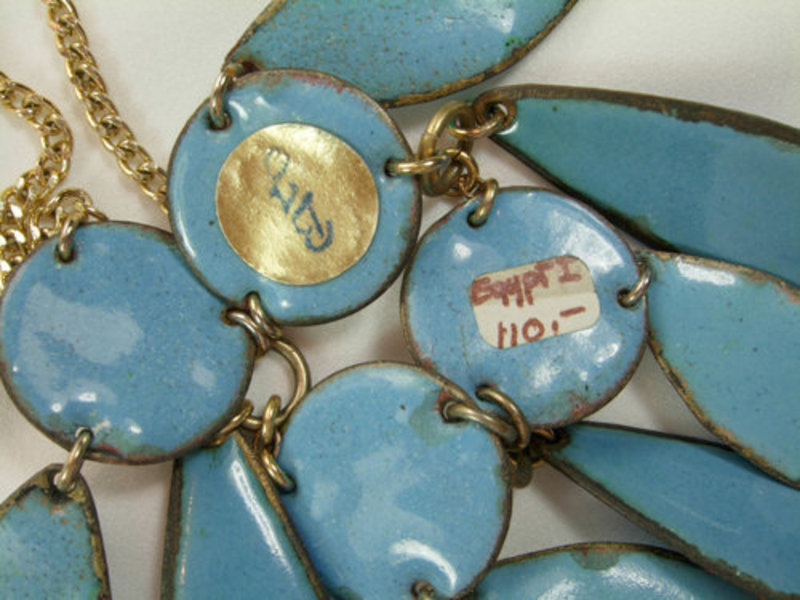 60s Modern Egyptian Bib Necklace: Huge Glass Stones