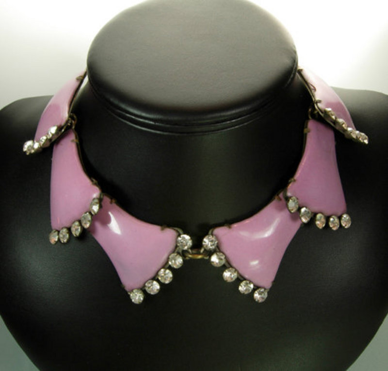 1960s Pink Enameled and Strass Necklace: Luciana Italy