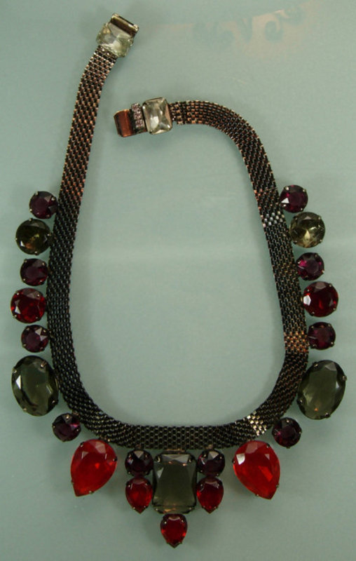 1970s Italian Bib Necklace Huge Red Topaz Purple Stones