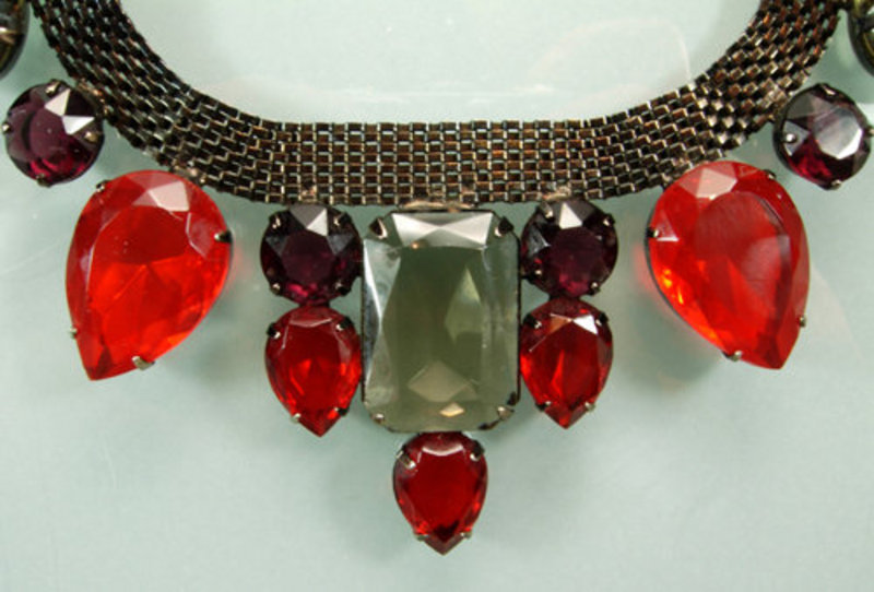 1970s Italian Bib Necklace Huge Red Topaz Purple Stones