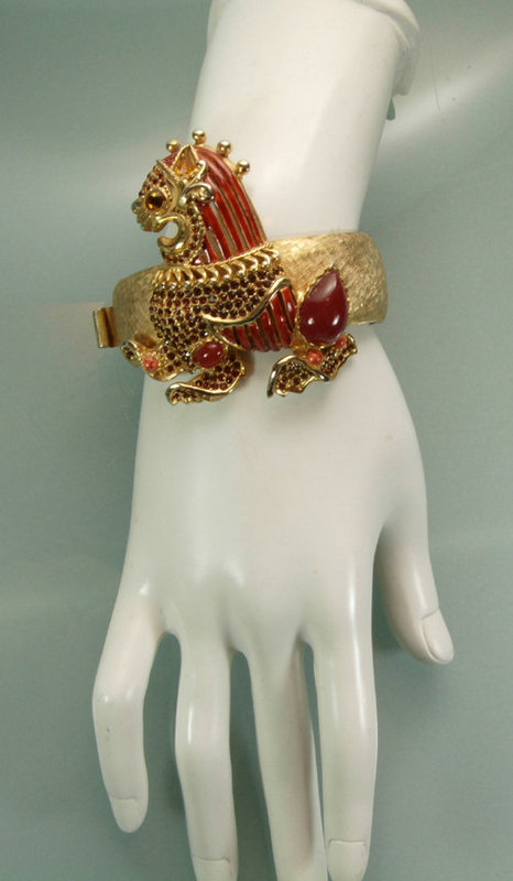 1970s Geoffrey Beene / Kramer Jeweled Bracelet: Foo Dog