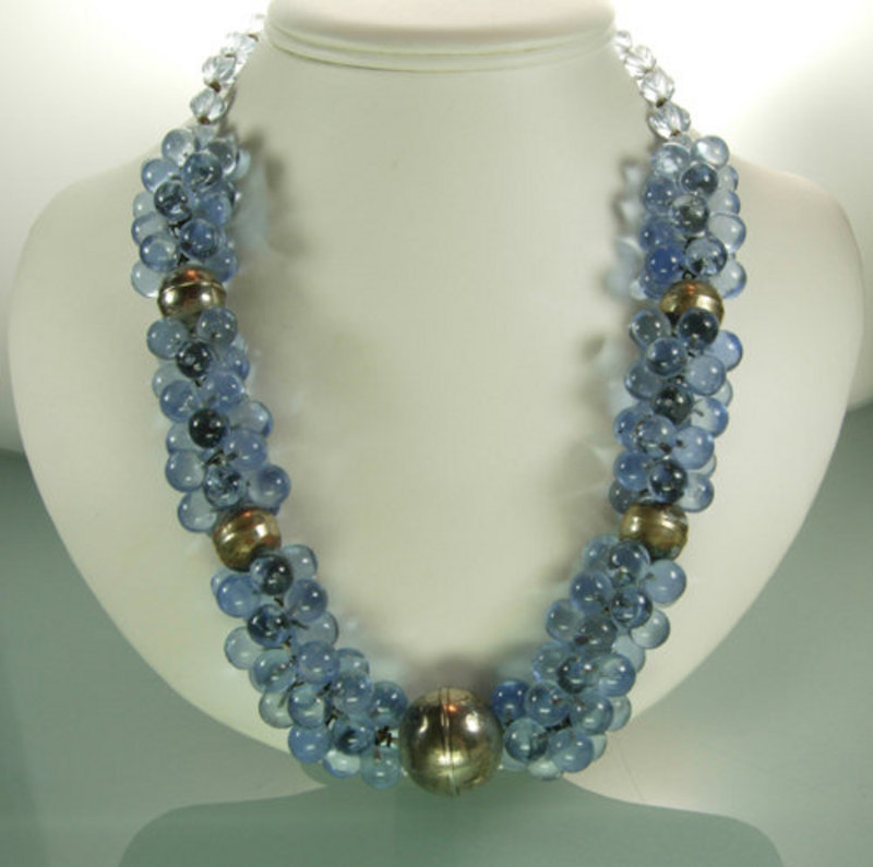 1960s Statement Size French Blue Poured Glass Necklace