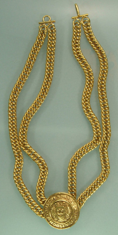 Signed Chanel Double Draped Chains Medallion Necklace