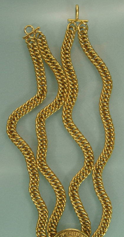 Signed Chanel Double Draped Chains Medallion Necklace