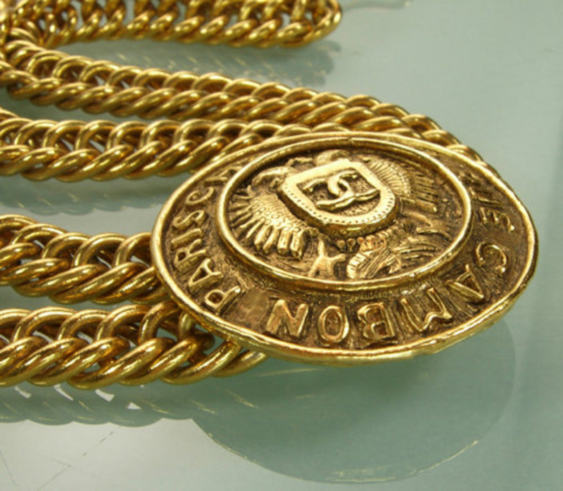 Signed Chanel Double Draped Chains Medallion Necklace