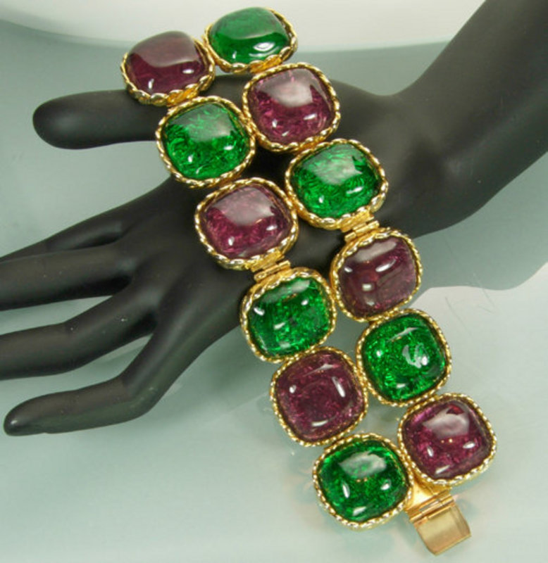 Dominique Aurientis Bracelet: Green Purple Poured Glass