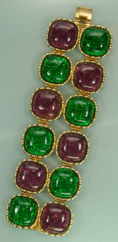Dominique Aurientis Bracelet: Green Purple Poured Glass