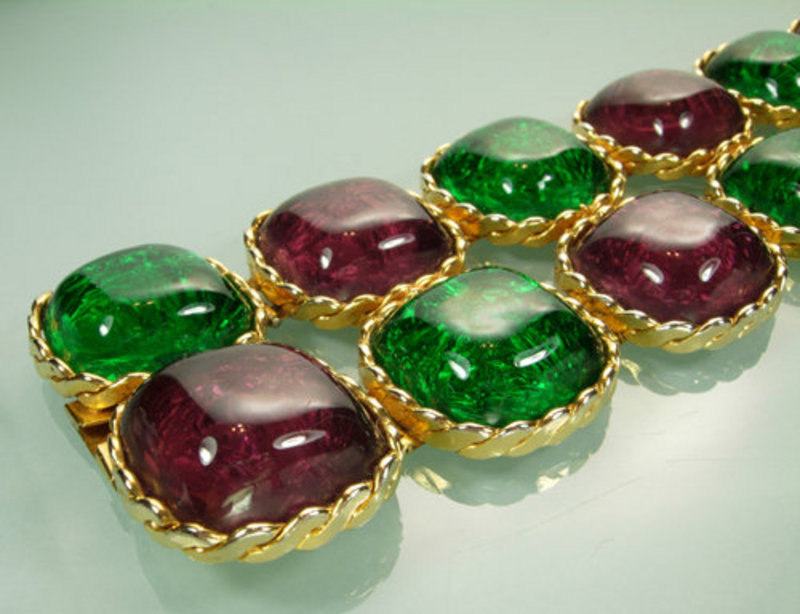 Dominique Aurientis Bracelet: Green Purple Poured Glass