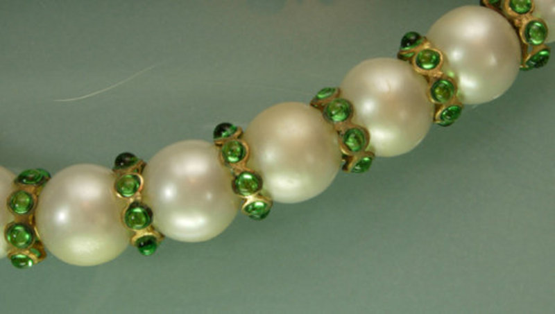 Green Gripoix Glass, Pearls Statement Necklace: France