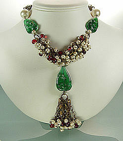Unsgn. Chanel Red Green Gripoix  Glass Necklace: France