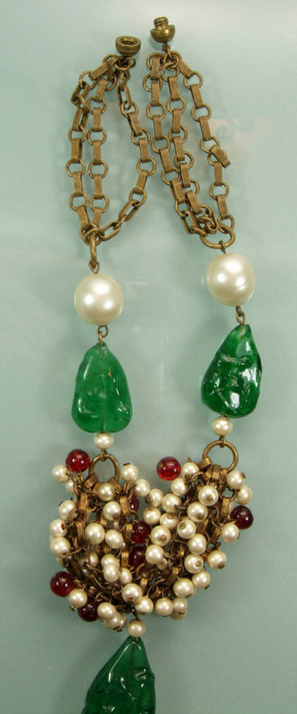 Unsgn. Chanel Red Green Gripoix  Glass Necklace: France