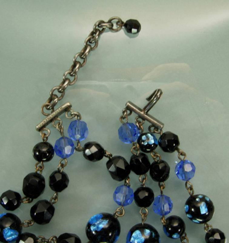 6 Tier Foiled Blue Black Glass Bib Necklace: France